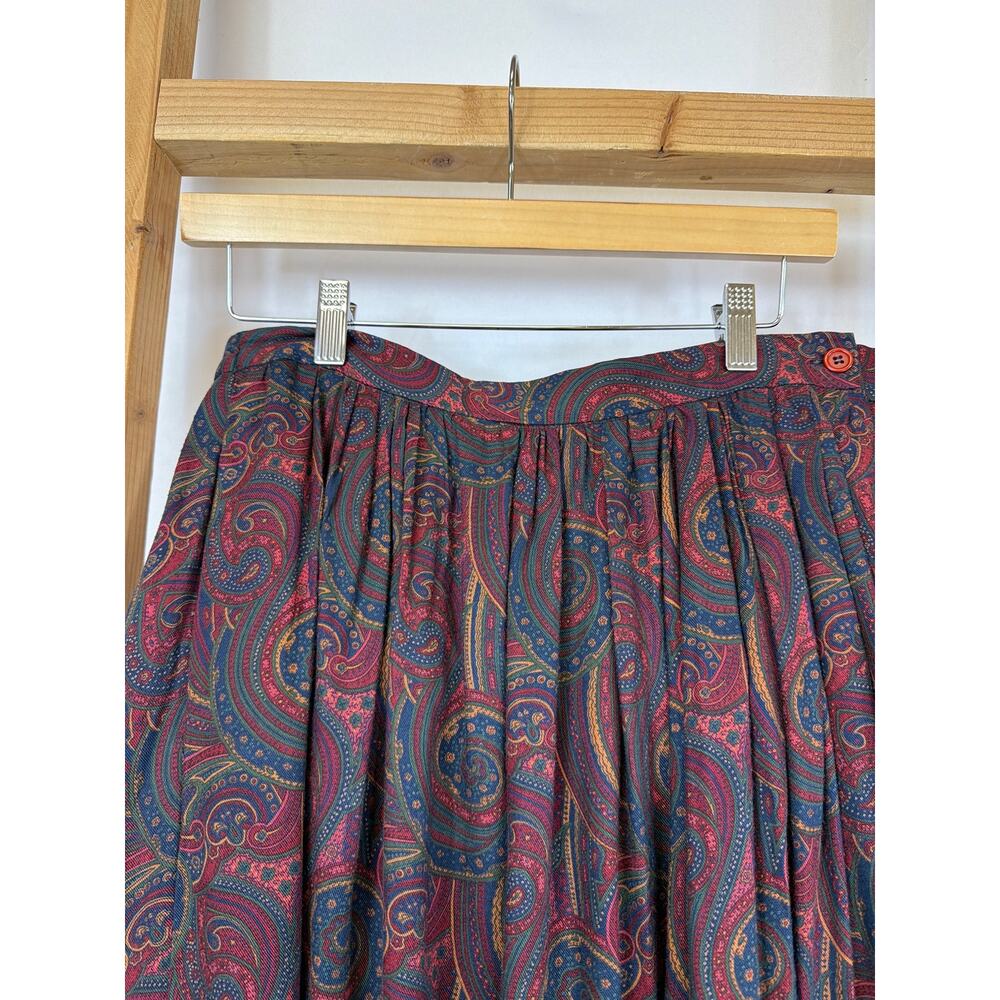 Vintage Nordstrom Town Square Red Paisley Print Side Button Skirt Size 10 KOREA - Picture 2 of 6